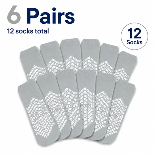 Vista 6 de HCS - Calcetines de hospital antideslizantes XL con agarres para mujeres y hombres (6 pares) – Calcetines antideslizantes de banda de rodadura 360