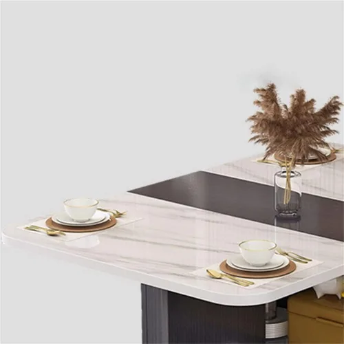 Vista 6 de LAKIQ Mesa de comedor plegable moderna con ruedas y estante de almacenamiento de 2 capas, mesa plegable de cocina rectangular con plomo para Beige