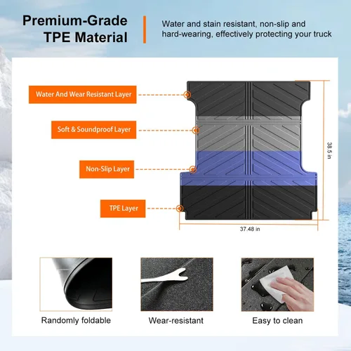 Vista 5 de powoq Revestimiento de caja de 5.5 pies compatible con Ford F150 2015-2026, tapete impermeable para caja de camioneta, TPE de repuesto