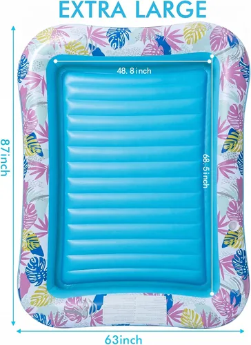 Vista 2 de OKSUWATER - Flotador para tumbona bronceadora para piscina, de 87 x 63 pulgadas, para adultos, con reposacabezas y soporte para bebidas, cama Azul