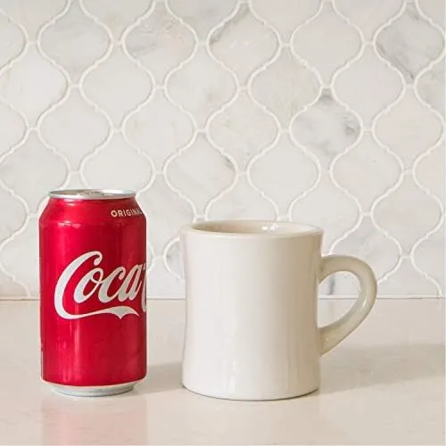 Vista 4 de Serami Juego de tazas de café originales de 11 onzas color crema, tazas de cerámica ideales para juego de cocina, viajes y té caliente, taza retro