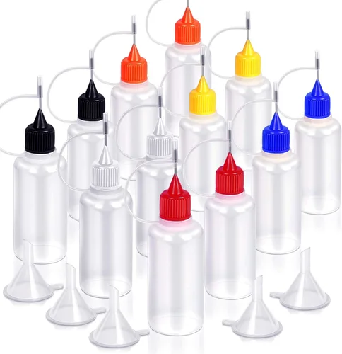 Vista 8 de YGDZ Botellas Aplicadoras de Punta de Precisión, 12 Piezas Botellas de Pegamento de Punta Fina con Aguja de 1 Onza con 5 Mini Embudos Punta Blanca