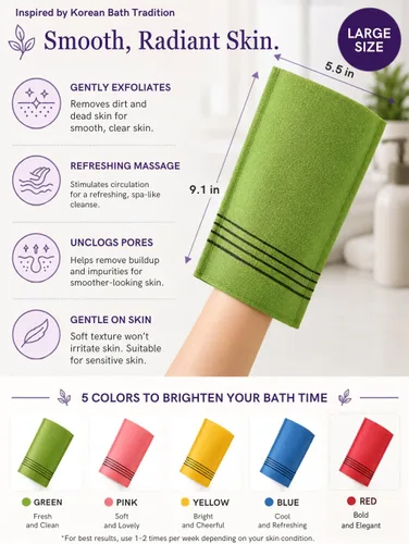 Vista 6 de Manopla exfoliante asiática coreana para baño (5, verde)