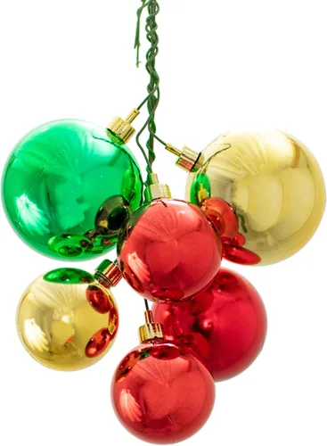 Vista 6 de Clásicos racimos de bolas de Navidad con adornos rojos, dorados y verdes, 6 juegos por caja