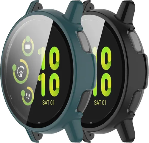 Vista 12 de Protector de pantalla diseñado para Garmin Vivoactive 5 con película de vidrio templado, carcasa de policarbonato duro, cubierta completa, Negro