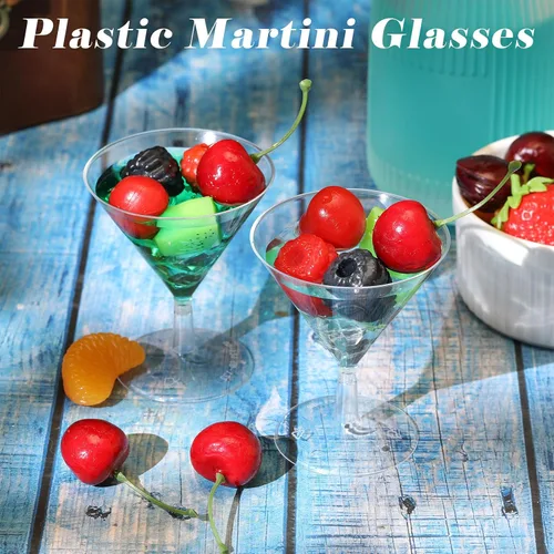 Vista 6 de Yinkin 12 Piezas Vasos de Martini de Plástico de 2 oz Desechables Transparentes para Cóctel Postre Parfait Vasos Irrompibles Mini Copas de Martini