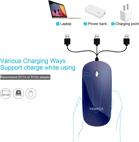 Vista 40 de FENIFOX mini mouse Bluetooth, mouse óptico móvil portable ultrafino con batería recargable para PC, Mac, laptop, tablet Android, Negro