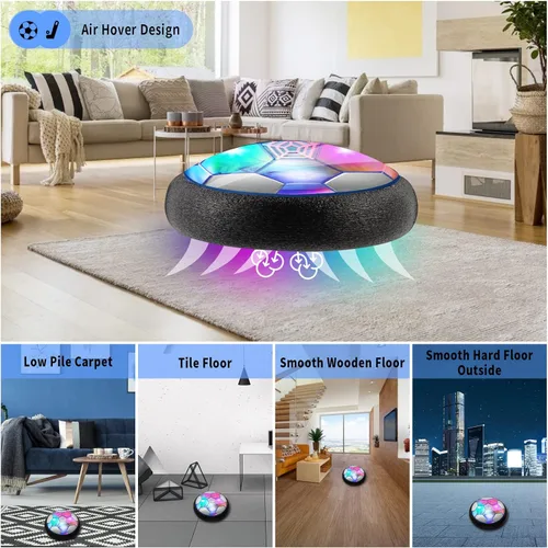 Vista 2 de Conjunto de hockey y fútbol flotante 3 en 1, juguetes de hockey y fútbol recargables con aire flotante y batería para niños con luces LED