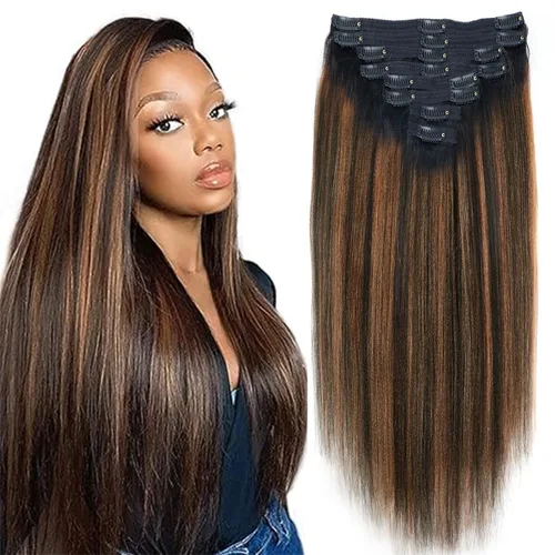 Vista 40 de Extensiones de cabello humano real rizado con clip, 4/27/4, ombré, rizado con clip, para mujer, 3C y 4A (12 pulgadas, #4/27/4)