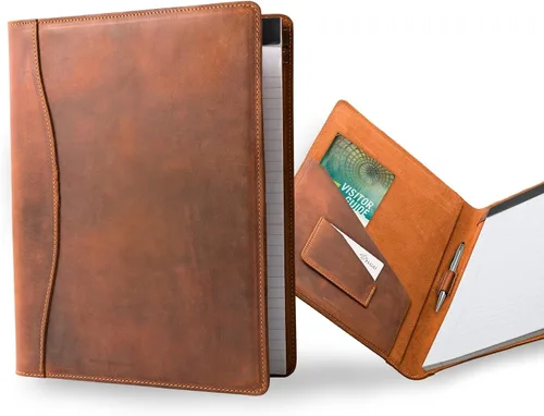 Vista 15 de PEGAI Padfolio de cuero 100% hecho a mano, organizador de bloc de notas jurídicas para negocios, escuela, oficina, conferencias, resistente, piel
