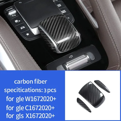 Vista 7 de Marco de panel de cambio de marchas de fibra de carbono real para consola central de automóvil, cubierta protectora para Mercedes Benz GLE W167 GLE