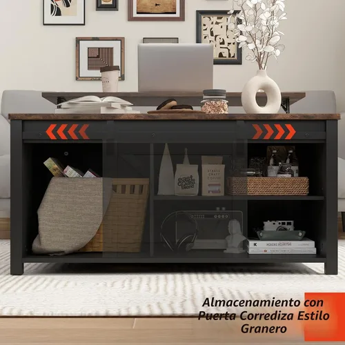 Vista 6 de PUKAMI Mesa de centro elevable con almacenamiento, mesa de centro de granja de 31.5 pulgadas para sala de estar, mesas de centro cuadradas con gran