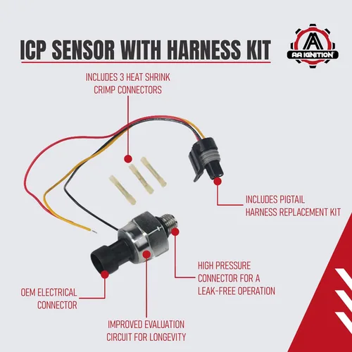 Vista 3 de Sensor ICP con kit de arnés, presión de control de inyección, compatible con vehículos Ford - 7.3 Powerstroke E350, F250, F-350 Super Duty