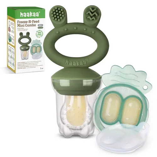 Vista 8 de haakaa Comedor de alimentos de frutas para bebé y mini bandeja de picar con congelador, moldes de piruleta de leche materna para alivio de Azul
