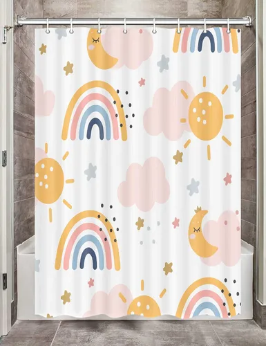 Vista 13 de Cortina de ducha con diseño de mariposas, diseño floral, moderna, femenina, para baño, accesorios de baño para niños con ganchos, 47 x 64 pulgadas