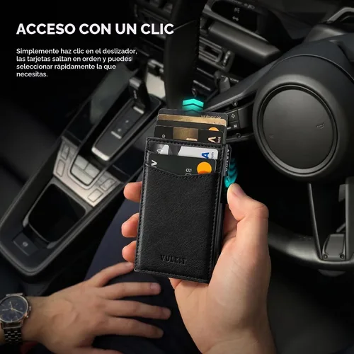 Vista 2 de VULKIT - Billeteras delgadas para hombre; tarjetero desplegable con bloqueo de interferencia de radiofrecuencia; billetera de metal de diseño Negro