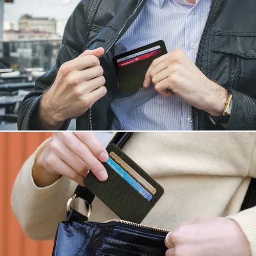 Vista 7 de Qbool Cartera de bolsillo frontal para hombre, delgada, minimalista, con bloqueo RFID, ranura para efectivo, tarjetero, Verde del Z-ejército