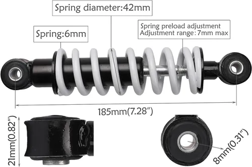 Vista 2 de 2 piezas de 7.283 in 7.3 pulgadas amortiguador trasero suspensión 400 libras para motocicleta Mini Dirt Pit Bike ATV Quad Buggy Scooter Motocross Go