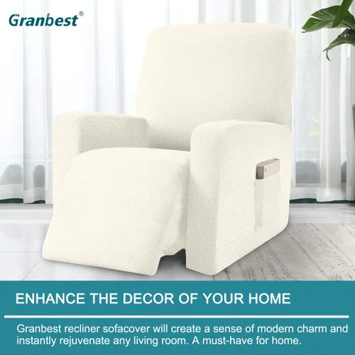 Vista 2 de Granbest Funda elástica para sillón reclinable, 1 pieza de alta calidad, gruesa con bolsillos, funda de jacquard para reclinable, protector
