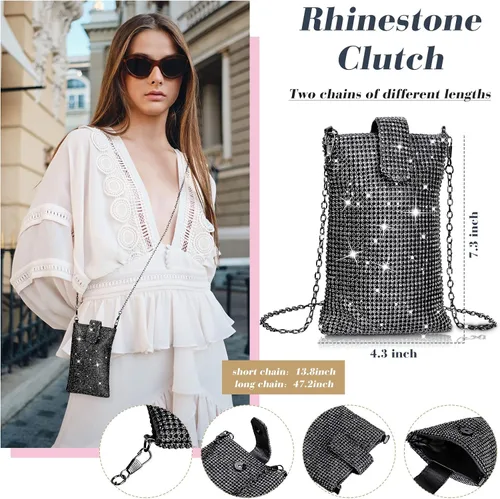 Vista 3 de Weewooday Monederos de mano para mujer, 2 piezas de diamantes de imitación, bolso de mano con diamantes de imitación, bolso de noche triangular