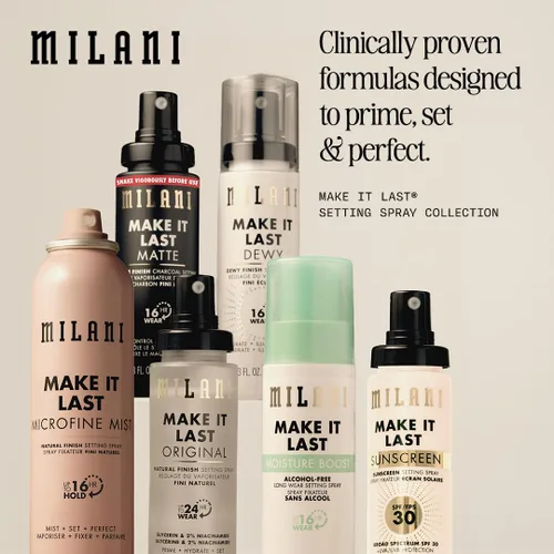 Vista 9 de Milani Spray de fijación y base de maquillaje + protector solar, protector solar duradero para la cara - SPF 30 Protección UVA y UVB Fórmula rica