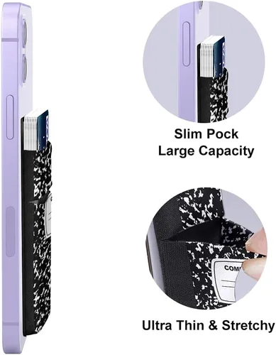 Vista 5 de FINCIBO Cartera universal autoadhesiva de licra de microfibra para todos los teléfonos móviles inteligentes, libro de composición negro, Libro