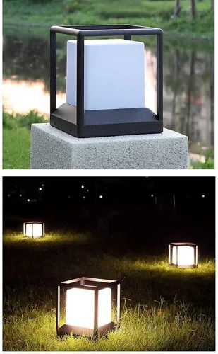 Vista 4 de Lámpara de poste para exteriores, moderna lámpara cuadrada para patio al aire libre, luces de columna de paisaje, luces de pilar de patio, luces