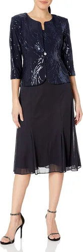 Vista 6 de Alex Evenings Womens Tea Length Mock Jacket Dress with Button Front