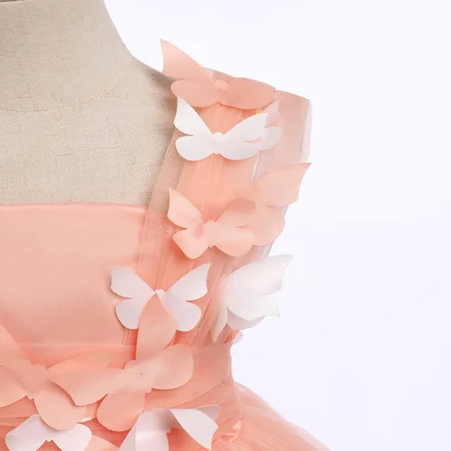 Vista 5 de Vestido de tutú con lentejuelas y lazo alto y bajo, vestido de pétalos de encaje, princesa, concurso, boda, fiesta de cumpleaños, vestido formal