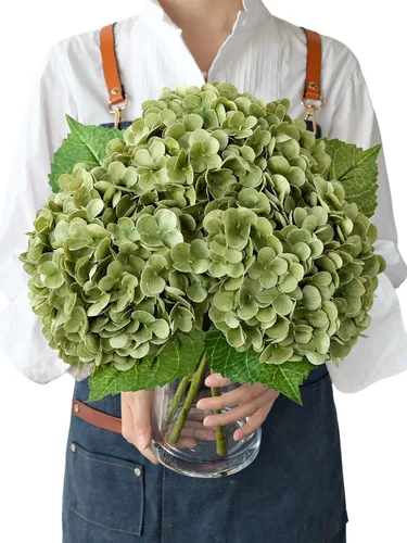 Vista 16 de JINWOE Hortensias artificiales de tacto real, 3 piezas de 21 pulgadas, flores de seda de látex real grandes, tallos largos, ramo de flores falsas