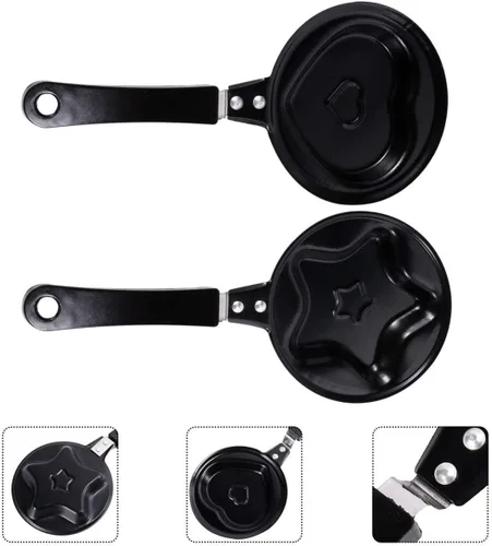 Vista 9 de BESTonZON 2 piezas de estilo sartén antiadherente para hacer huevo, tortilla, estrella, multiusos, panqueques, hierro, forma de cocina, mini huevos