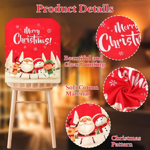 Vista 4 de TOCHGREEN Fundas para sillas de Navidad, paquete de 4 fundas protectoras de silla de Navidad, fundas de asiento de silla de comedor de Navidad