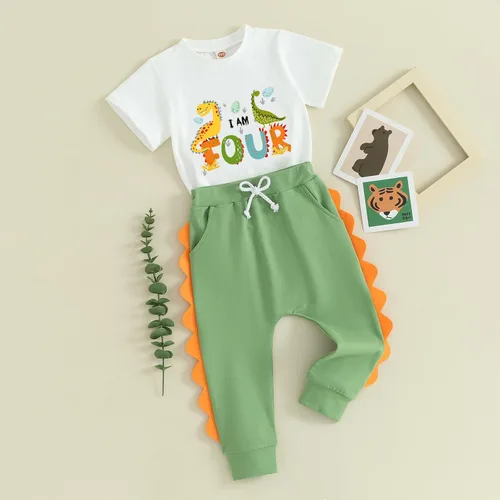 Vista 20 de Traje de cumpleaños para bebé niño de 1 a 5 años, conjunto de camisa y pantalón deportivo, conjunto de 1, 2, 3, 4, 5 años