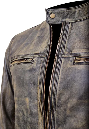 Vista 2 de Classic Cafe Racer Jacket Vintage Motorcycle Retro Moto Distressed Leather Jacket Leather Jacket Men