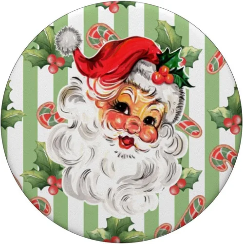 Vista 3 de PopSockets PopGrip estándar de rayas de bastón de caramelo navideño de Papá Noel