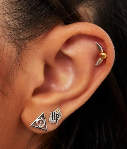 Vista 2 de Harry Potter Jewelry 3 Pair Earrings Sets Gold Plated Silver Plated Studs - Deathly Hallows and Golden Snitch