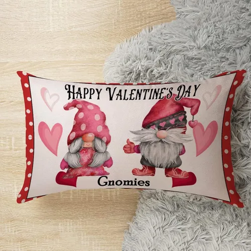 Vista 5 de Feliz día de San Valentín, lindos gnomos con almohadas lumbares de corazón, fundas de almohada decorativas de 12 x 20 pulgadas, funda de cojín