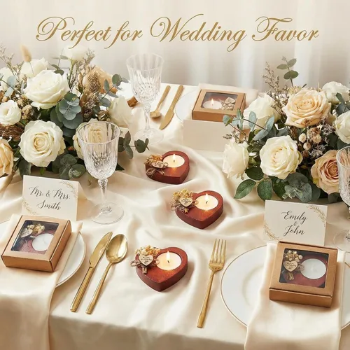 Vista 3 de 12 velas de boda con forma de corazón de madera rústica, regalos de agradecimiento para aniversario de invitados, decoración de fiesta de compromiso
