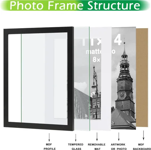 Vista 4 de FrameWorks Marcos de fotos clásicos de madera 4x6 con vidrio templado, color negro, paquete de 2