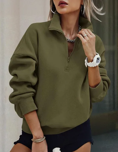 Vista 7 de PRETTYGARDEN Sudaderas de gran tamaño con media cremallera para mujer, sudaderas con capucha de forro polar 2025 de manga larga a la moda, tops