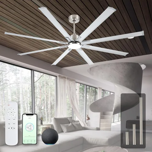Vista 13 de Minislak Ventilador de techo de 72 pulgadas con luz, ventilador de techo industrial con 8 aspas de aluminio, ventilador inteligente negro dorado