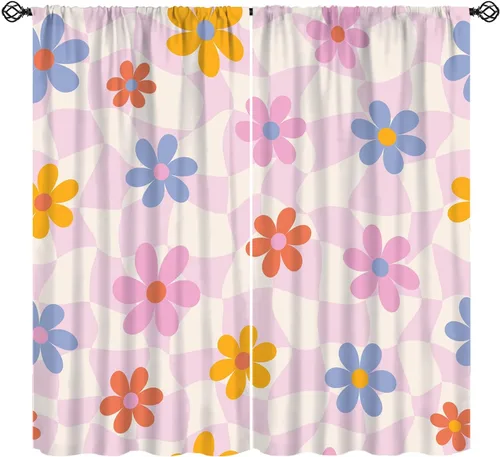 Vista 21 de Cortina de Ventana de Mediados de Siglo con Explosiones de Estrellas, Cortinas con Estampado de Inspiración Atómica para Sala de Estar Dormitorio