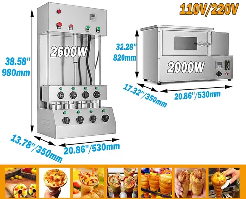Vista 6 de TZ Máquina de cono de pizza - Máquina de 4 conos con horno, 110V/60Hz