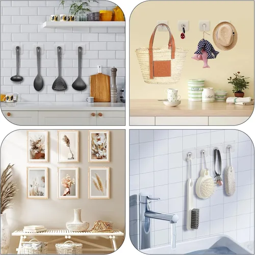 Vista 7 de 20 ganchos adhesivos de pared (17 libras máximo), ganchos de fotos sin clavos, ganchos de pared sin clavos, colgador de marcos de fotos para cocina