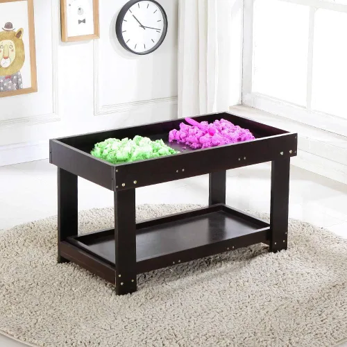 Vista 5 de Mesa de actividades para niños YouHi con tablero para actividades de bloques (Marrón oscuro)
