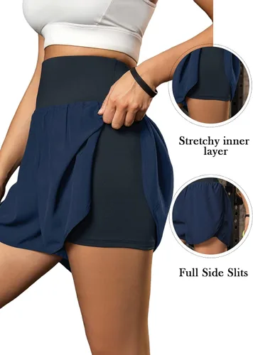 Vista 3 de BMJL Pantalones cortos de correr 2 en 1 para mujer, pantalones cortos deportivos de entrenamiento con bolsillos de cintura alta, pantalones cortos