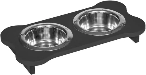 Vista 222 de Poly Lumber - Comedero doble de hueso mediano de 2 cuartos de galón, color negro