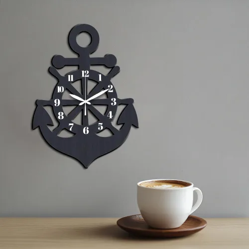 Vista 5 de CHGCRAFT Anchor Timón - Reloj de pared con patrón de timón de 16.3 pulgadas, de grano de madera azul oscuro, sin tictac, de forma irregular, reloj