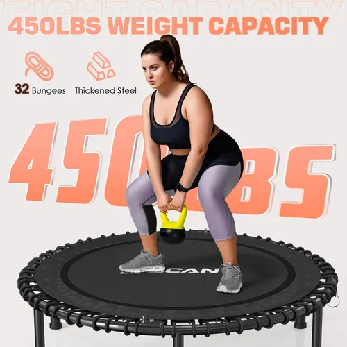 Vista 3 de BCAN 450/550LBS Mini Rebounder Trampoline for Adults, 40"/48" Foldable Fitness Trampoline with Bungees, Quiet & Stable Exercise Trampoline