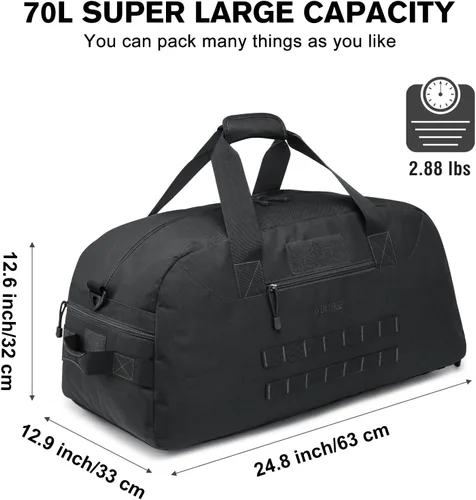 Vista 3 de G4Free Mochila táctica grande de 70L para hombre, mochila deportiva para gimnasio con compartimento para zapatos, mochila militar Molle (negro)
